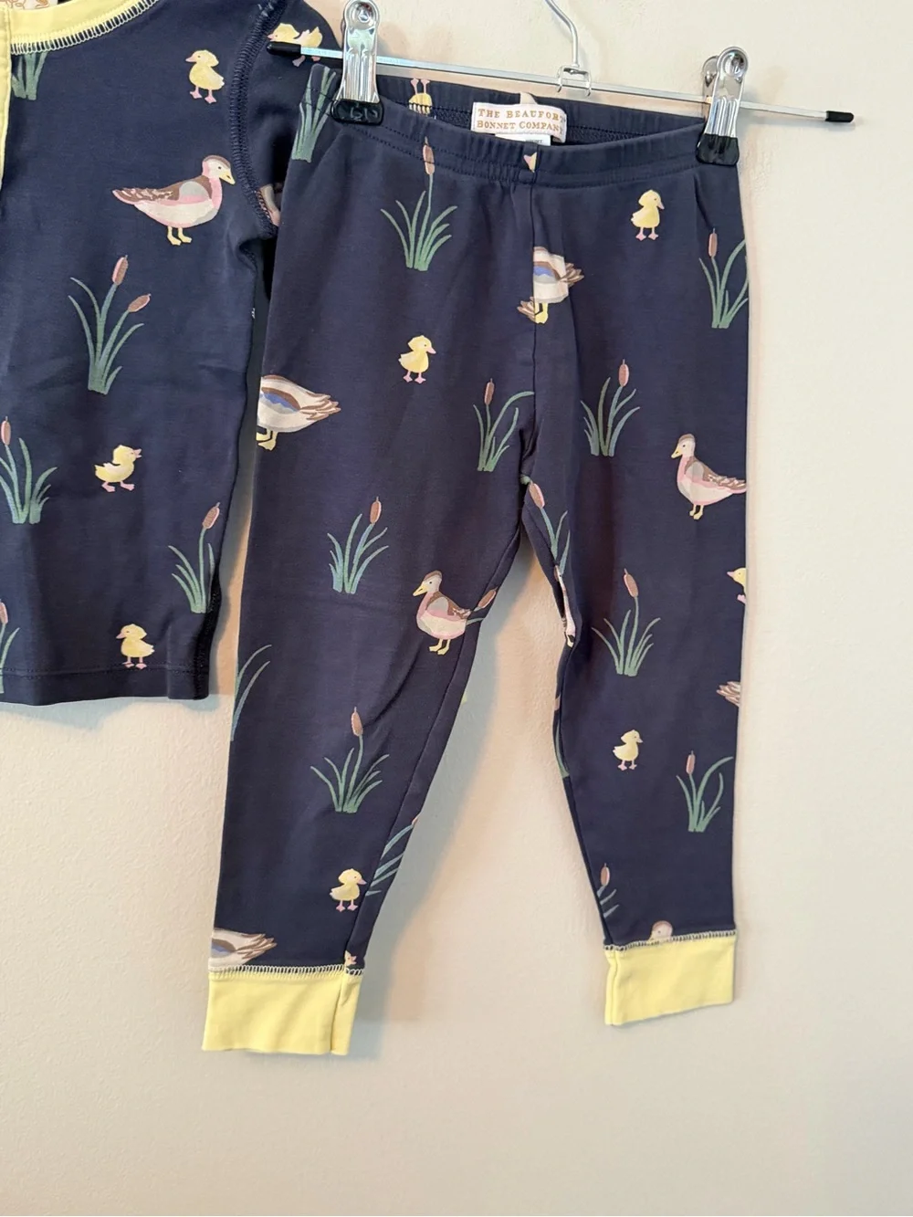The Beaufort Bonnet Company Navy Duck Print Pajama Set with Yellow Trim